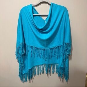 Elegant Turquoise Fringed Poncho